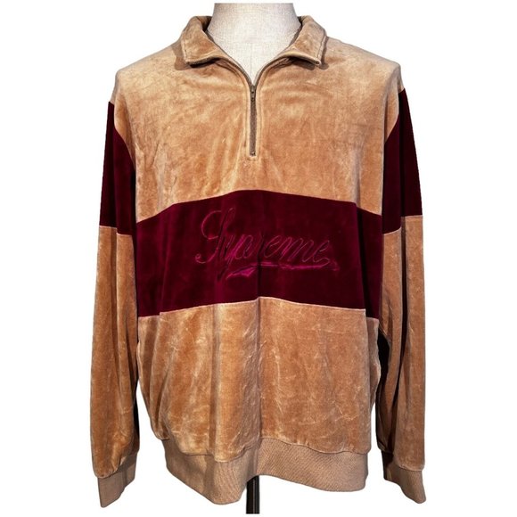 Mens Supreme 1/4 Zip Velour Pullover Sweater Shirt Color Block Size XL Y2K Style - Picture 2 of 7
